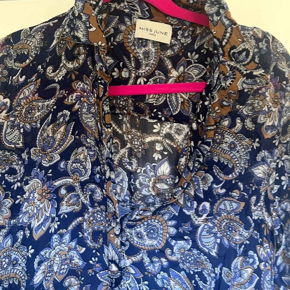 Miss June Paris Blue Floral Dress OS - Picture 4 of 9
